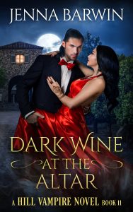 Book cover Dark Wine at the Altar, a man and woman dancing under the moon